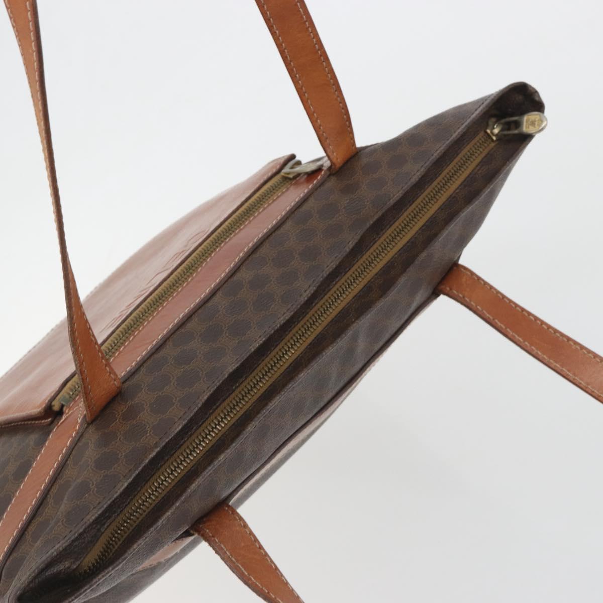 CELINE Macadam Canvas Shoulder Bag PVC Leather Brown Gold Auth 196695A