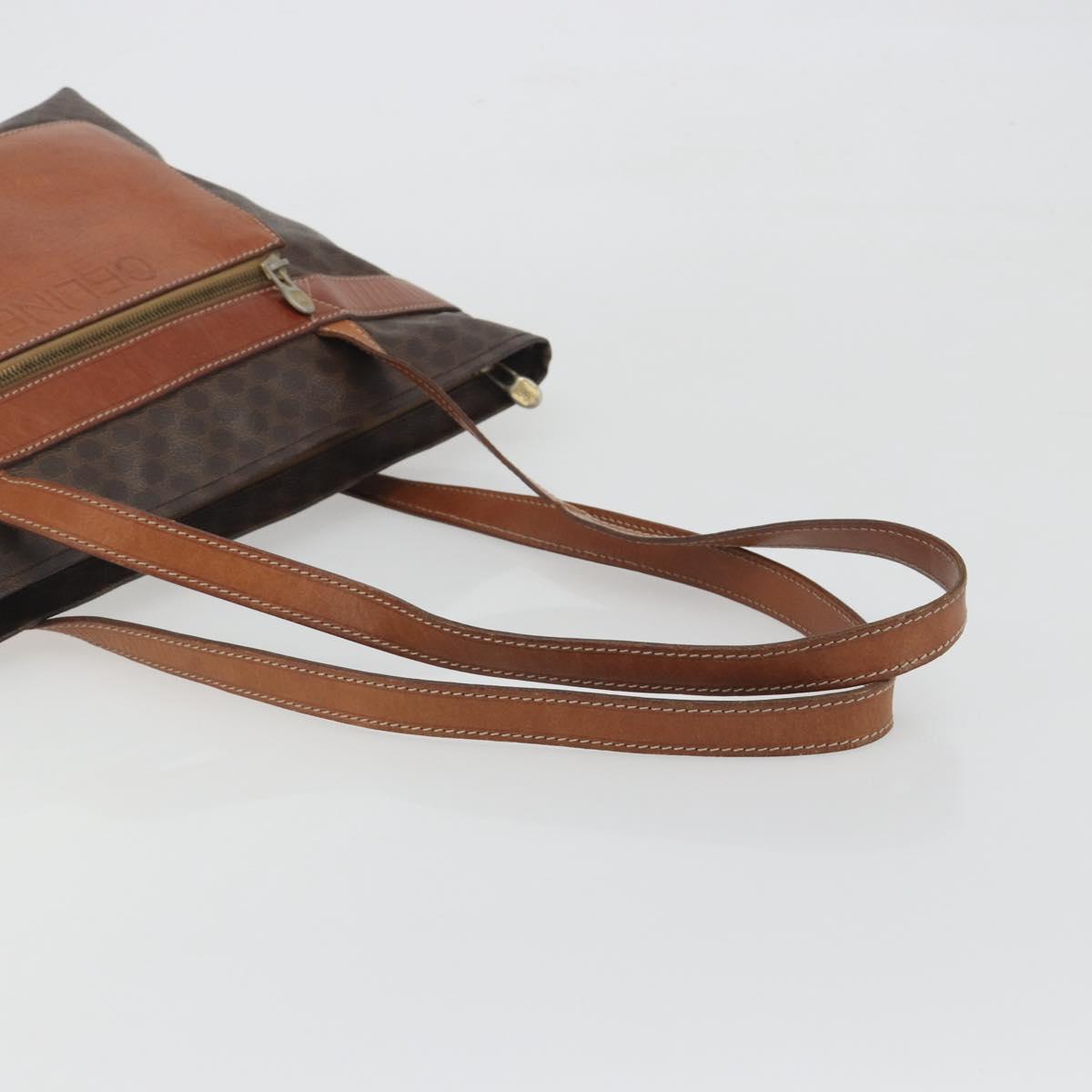 CELINE Macadam Canvas Shoulder Bag PVC Leather Brown Gold Auth 196695A