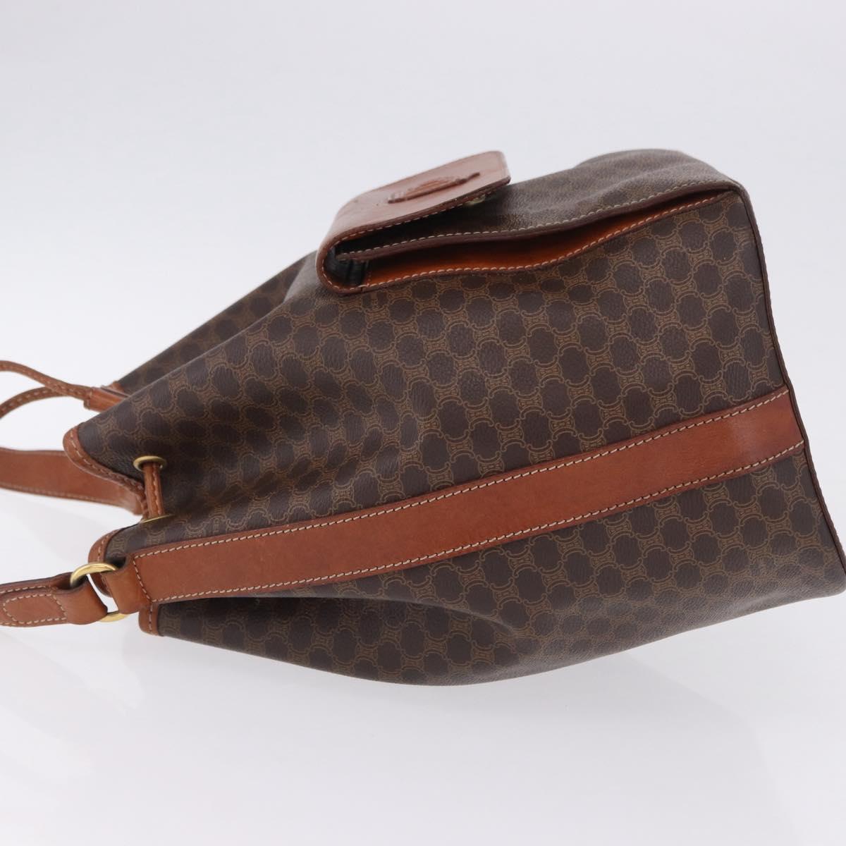 CELINE Macadam Canvas Shoulder Bag PVC Leather Brown Gold Auth 196696A