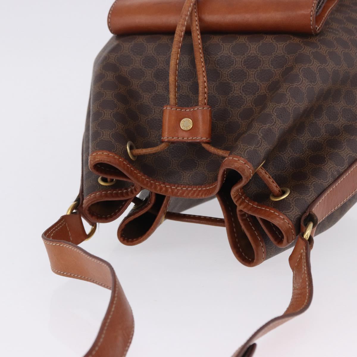 CELINE Macadam Canvas Shoulder Bag PVC Leather Brown Gold Auth 196696A