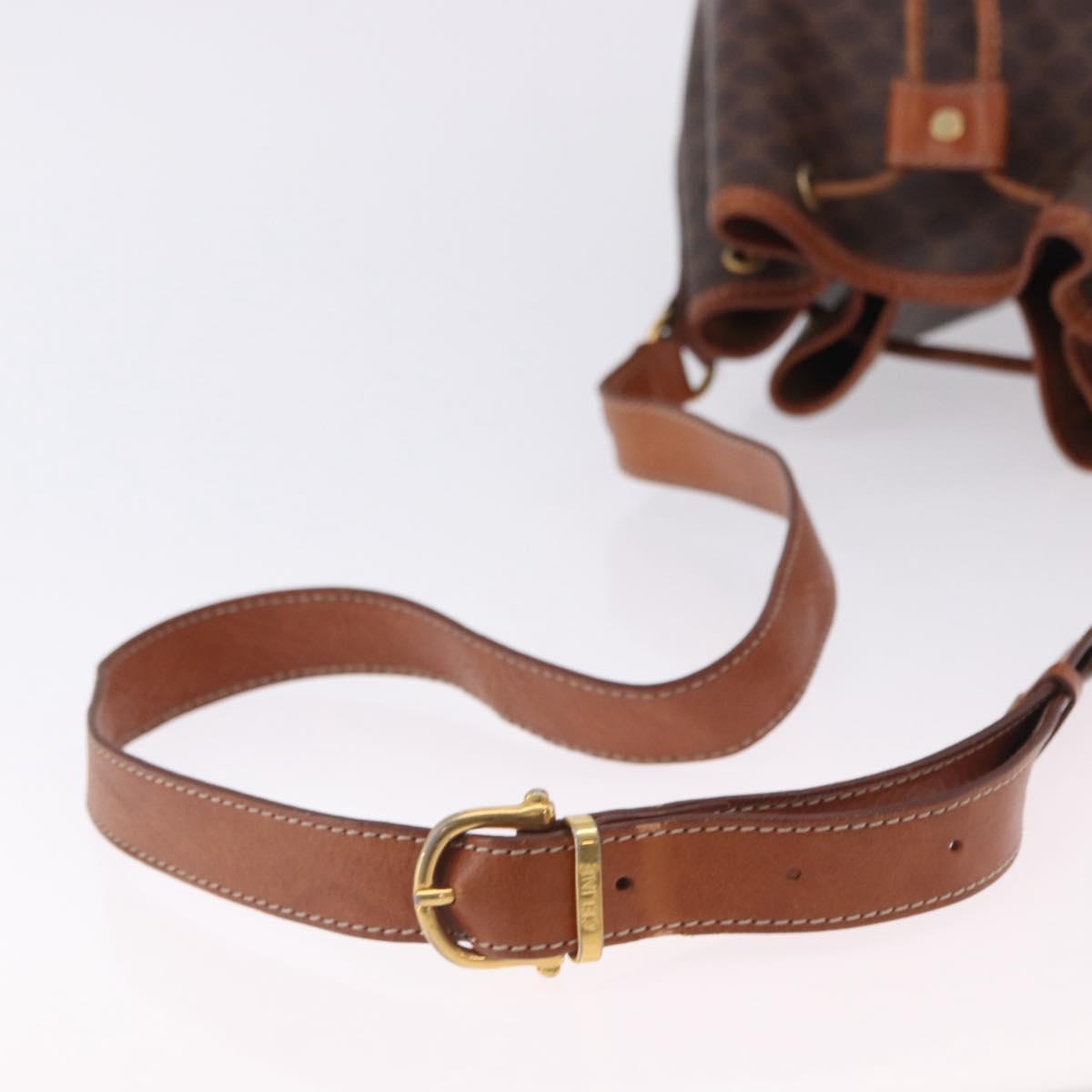 CELINE Macadam Canvas Shoulder Bag PVC Leather Brown Gold Auth 196696A