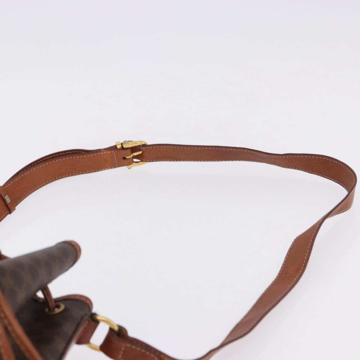 CELINE Macadam Canvas Shoulder Bag PVC Leather Brown Gold Auth 196696A