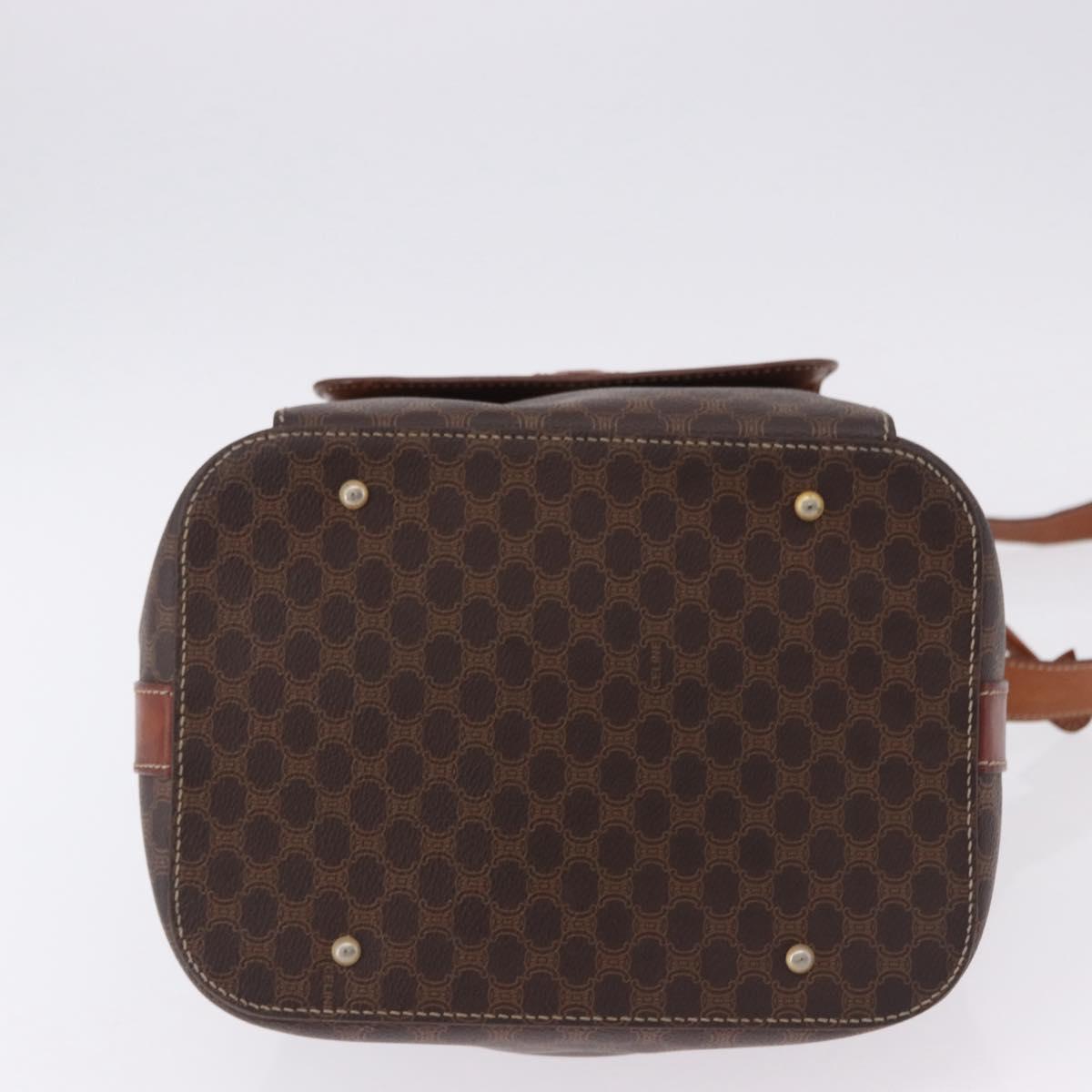 CELINE Macadam Canvas Shoulder Bag PVC Leather Brown Gold Auth 196696A