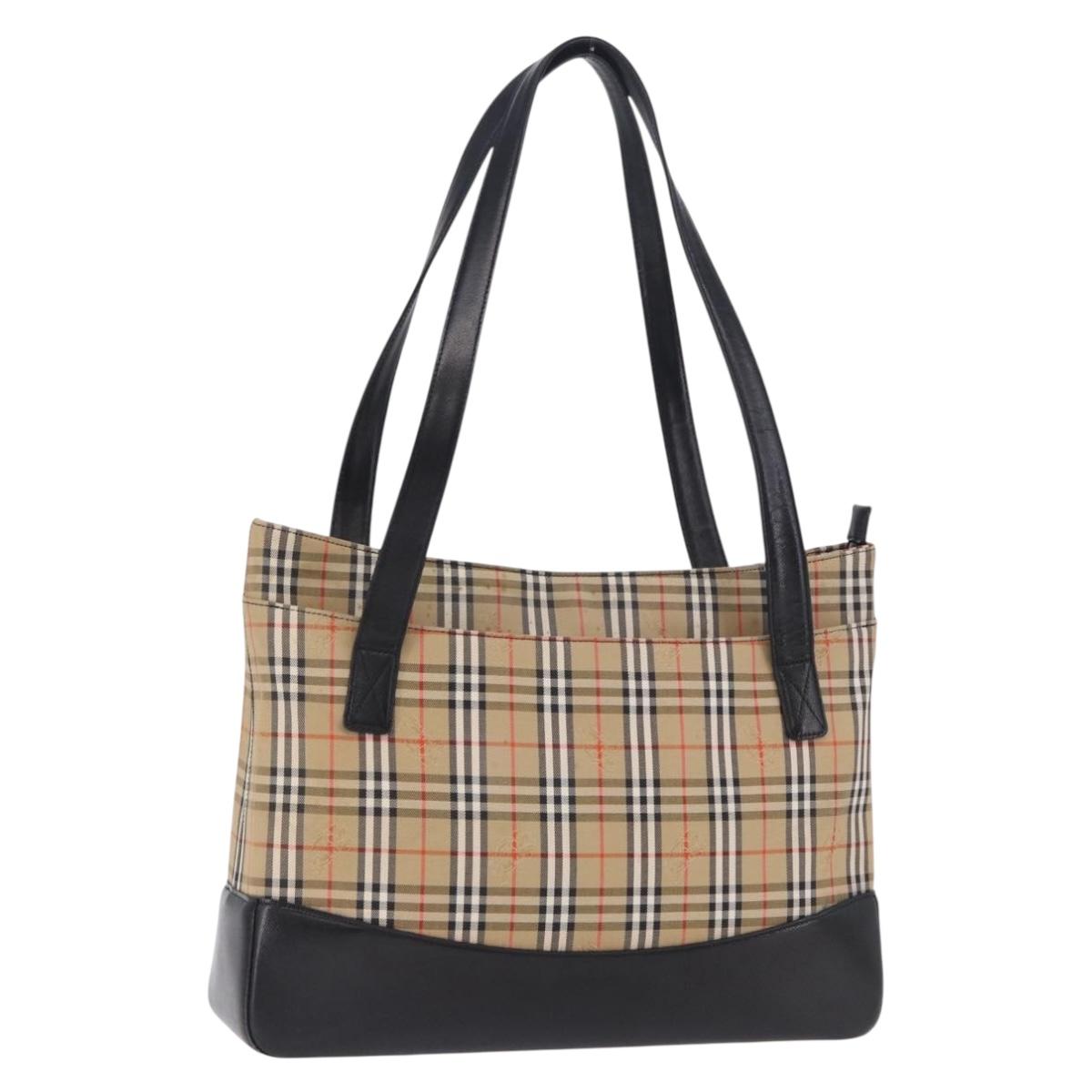 BURBERRY Nova Check Tote Bag Canvas Beige Auth 196697