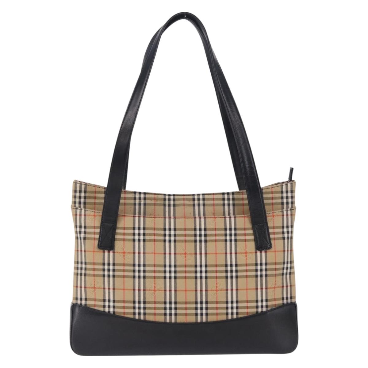 BURBERRY Nova Check Tote Bag Canvas Beige Auth 196697