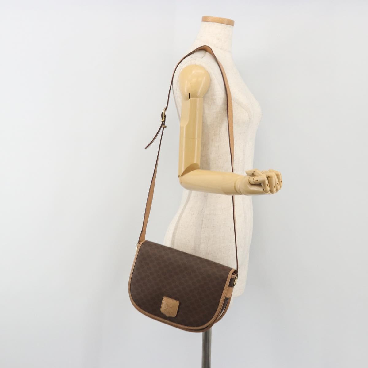 CELINE Macadam Canvas Shoulder Bag PVC Leather Brown Gold Auth 196698