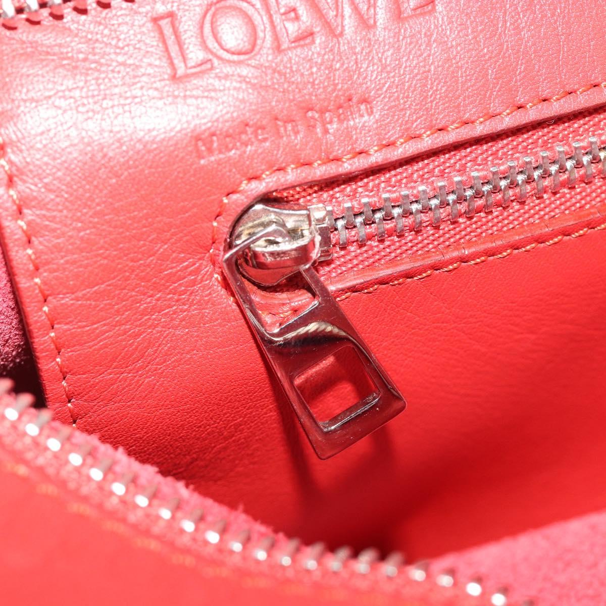 LOEWE Anagram Tote Bag Leather Red Silver Auth 196700A