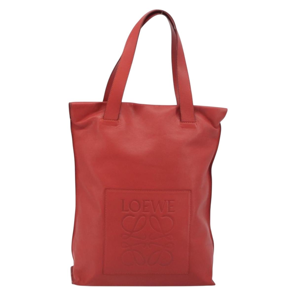 LOEWE Anagram Tote Bag Leather Red Silver Auth 196700A