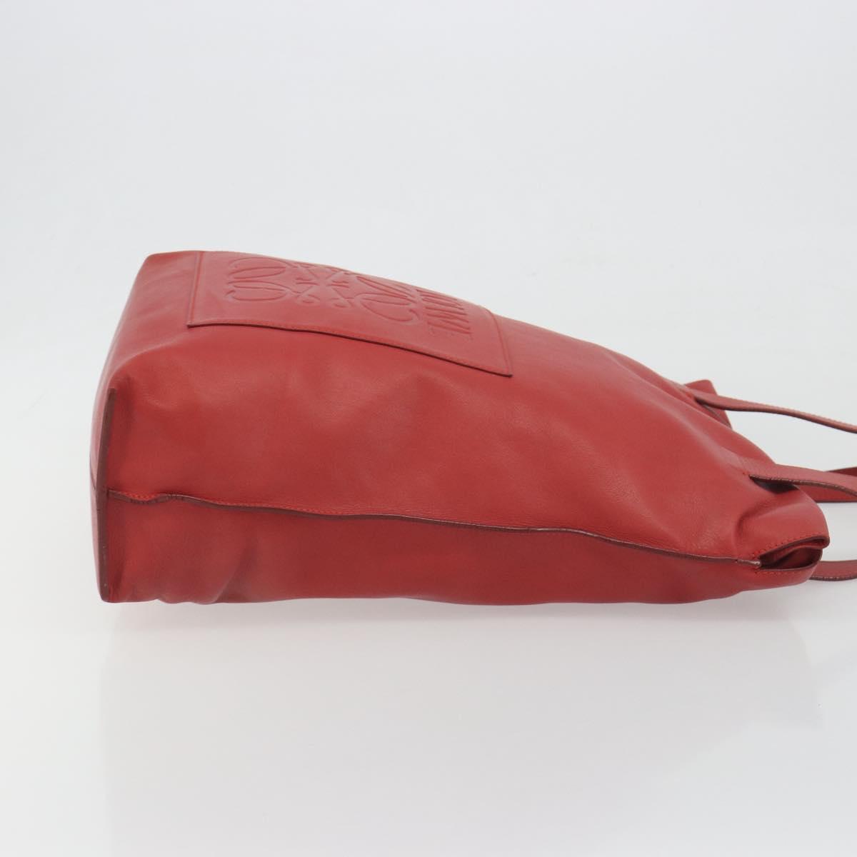 LOEWE Anagram Tote Bag Leather Red Silver Auth 196700A