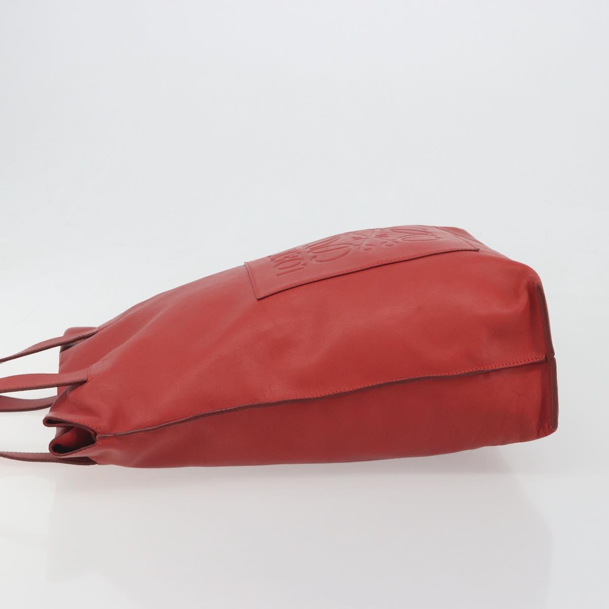 LOEWE Anagram Tote Bag Leather Red Silver Auth 196700A