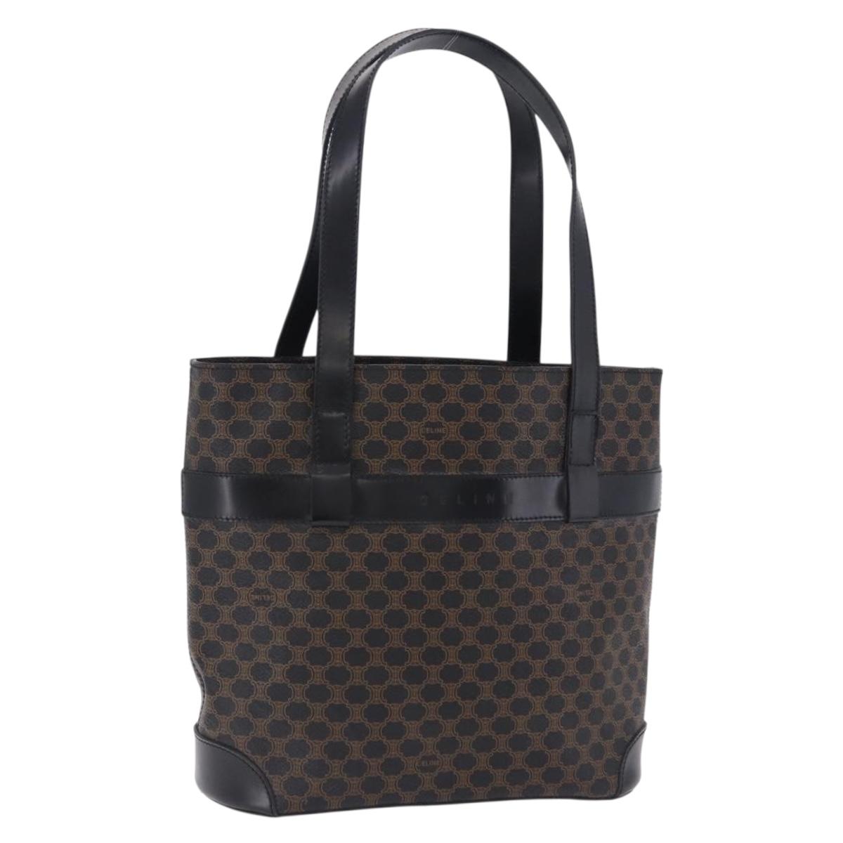 CELINE Macadam Canvas Hand Bag PVC Leather Black Gold Auth 196702