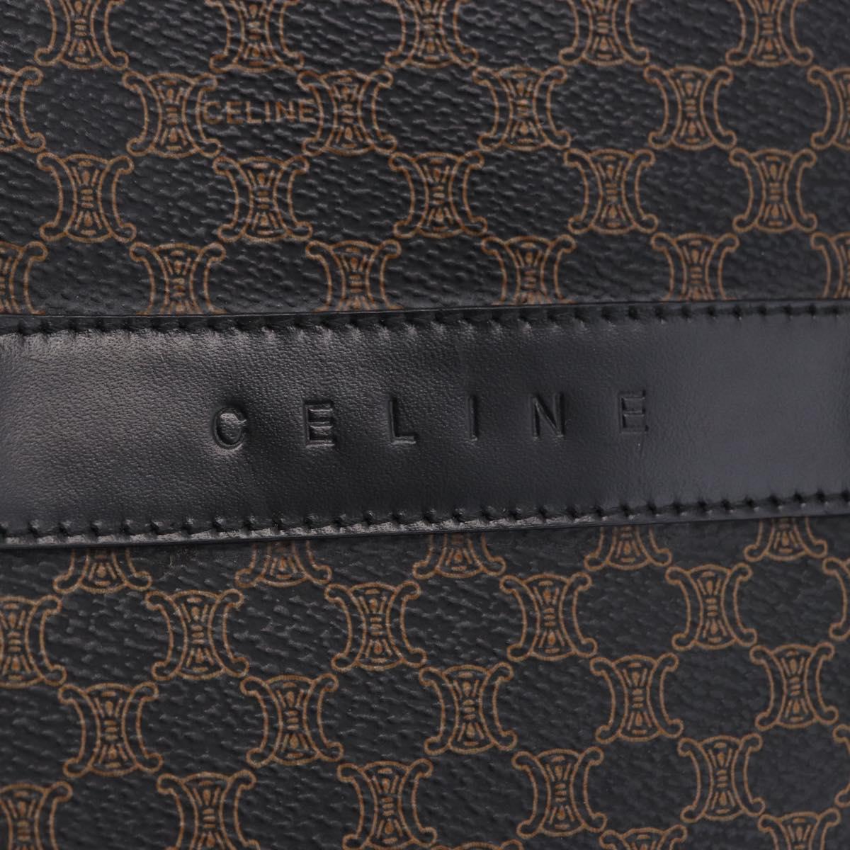 CELINE Macadam Canvas Hand Bag PVC Leather Black Gold Auth 196702