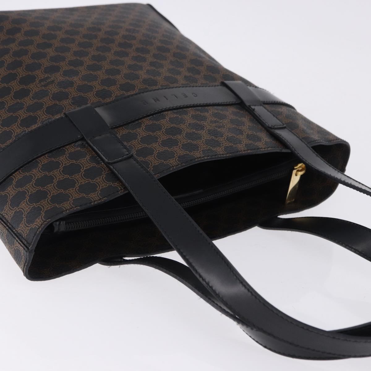 CELINE Macadam Canvas Hand Bag PVC Leather Black Gold Auth 196702