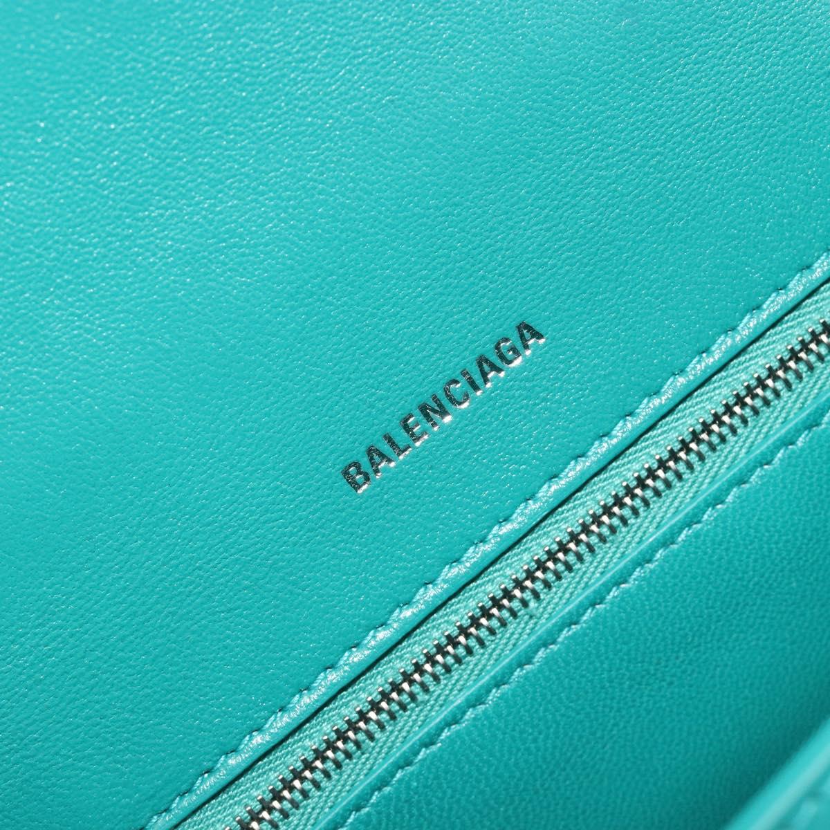 BALENCIAGA Hour Glass Small Bag Leather 2way Green Silver 593546 Auth 196703M