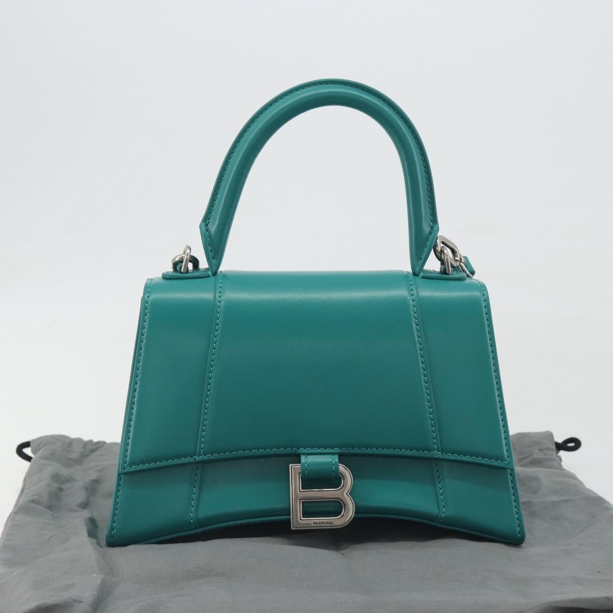 BALENCIAGA Hour Glass Small Bag Leather 2way Green Silver 593546 Auth 196703M