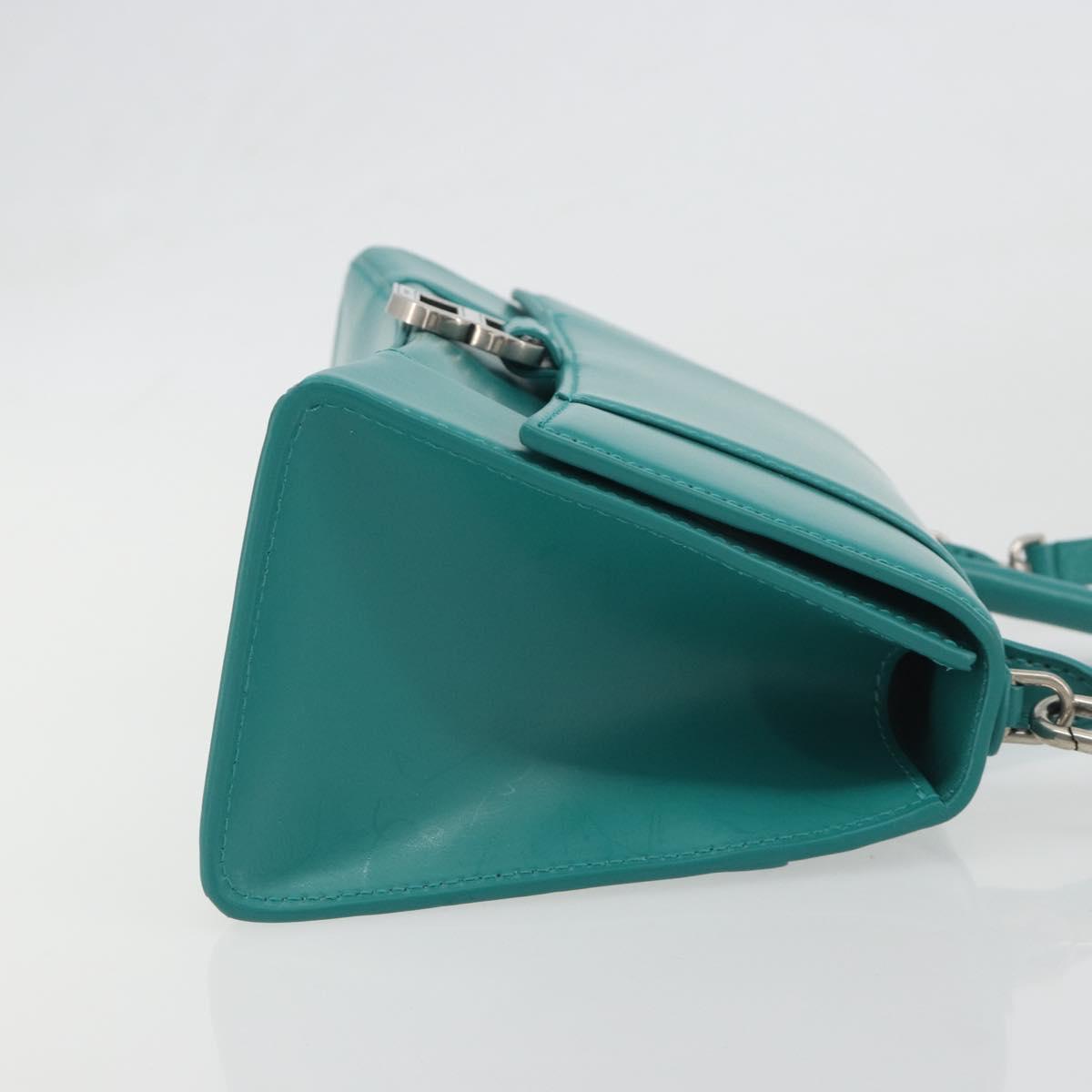 BALENCIAGA Hour Glass Small Bag Leather 2way Green Silver 593546 Auth 196703M