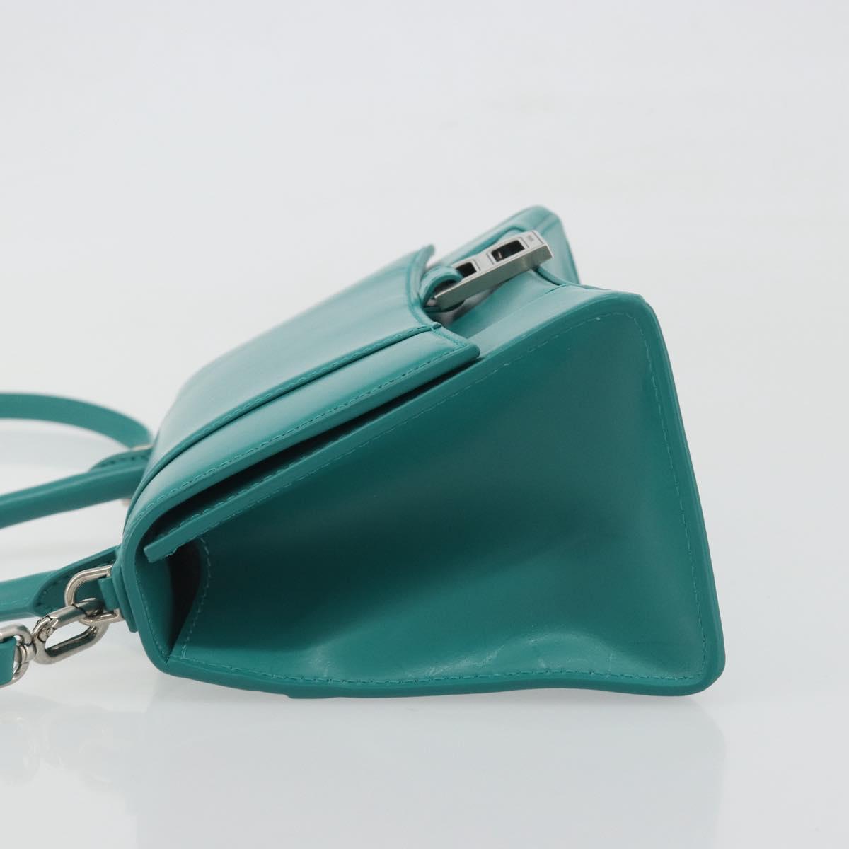 BALENCIAGA Hour Glass Small Bag Leather 2way Green Silver 593546 Auth 196703M