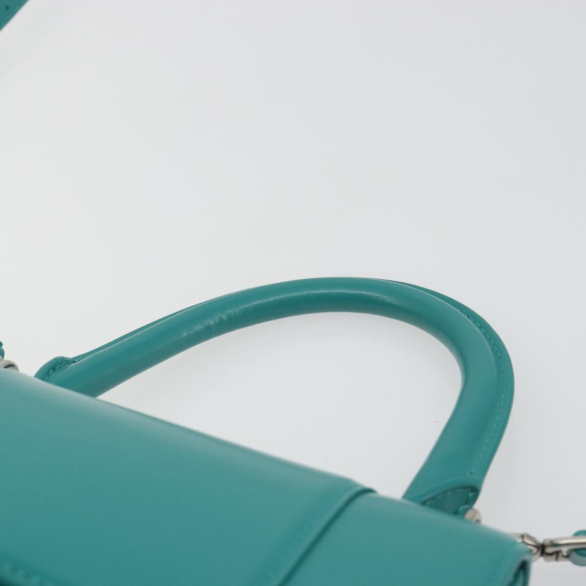 BALENCIAGA Hour Glass Small Bag Leather 2way Green Silver 593546 Auth 196703M