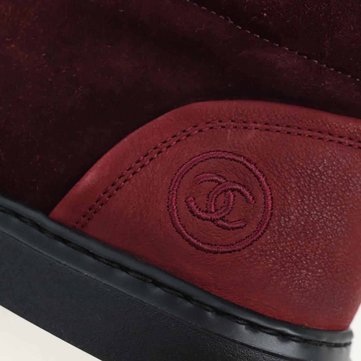CHANEL High Cut Sneakers Suede Bordeaux CC Auth 196705M