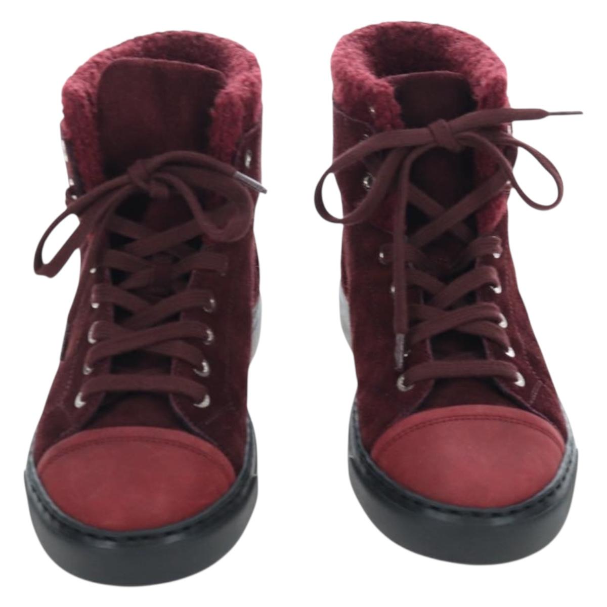 CHANEL High Cut Sneakers Suede Bordeaux CC Auth 196705M