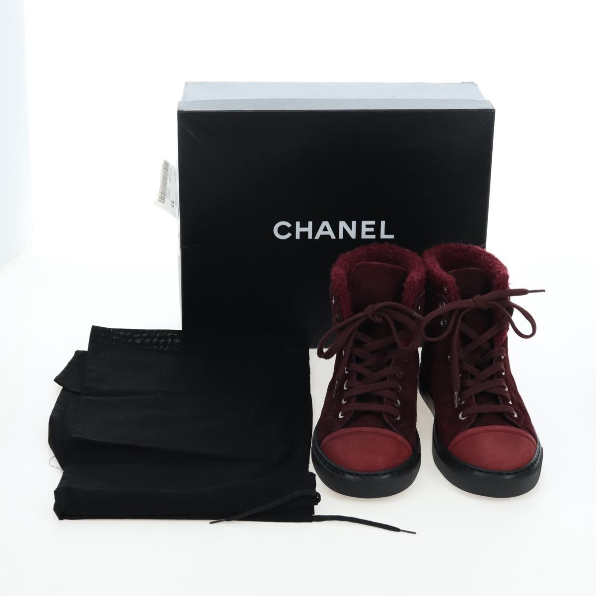 CHANEL High Cut Sneakers Suede Bordeaux CC Auth 196705M