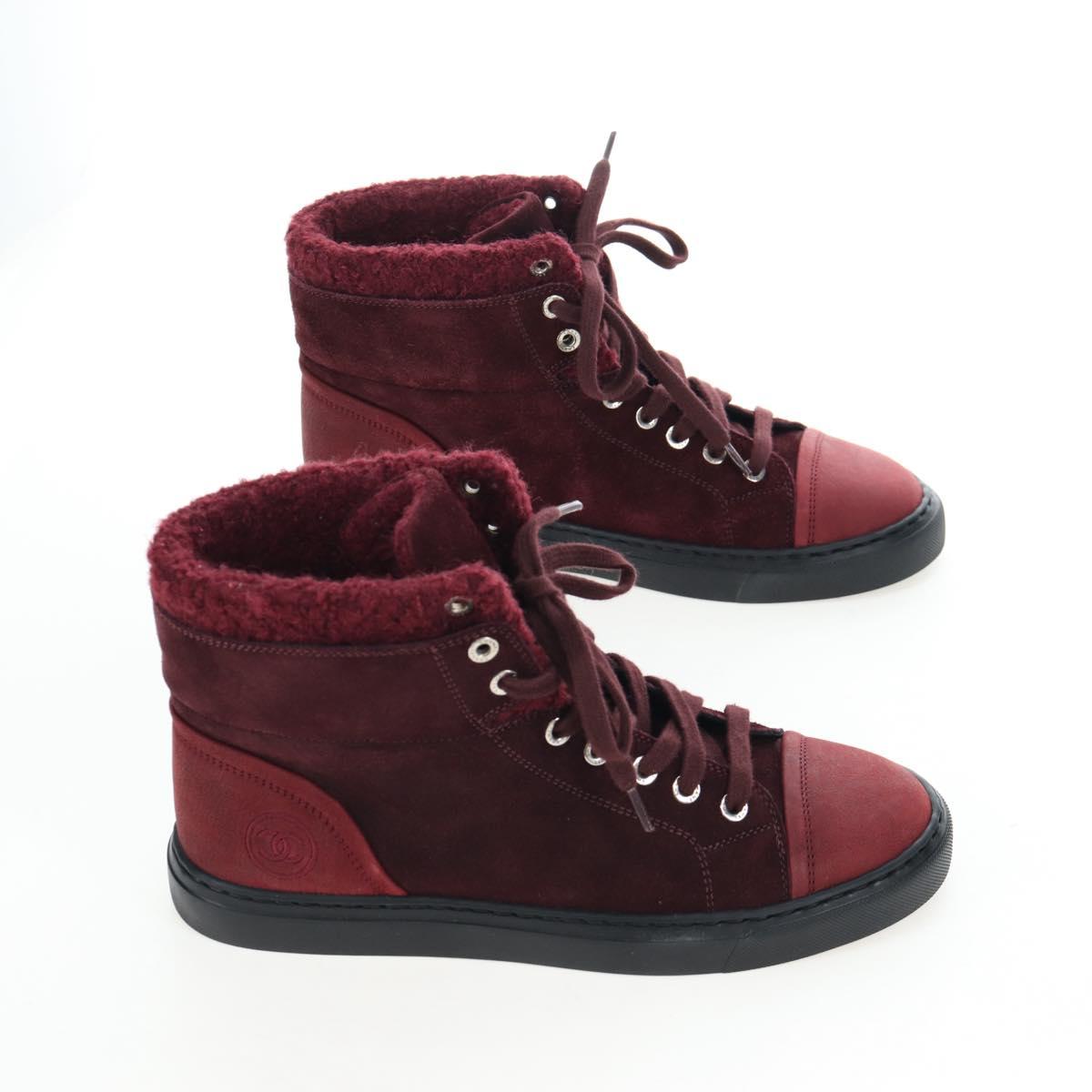 CHANEL High Cut Sneakers Suede Bordeaux CC Auth 196705M