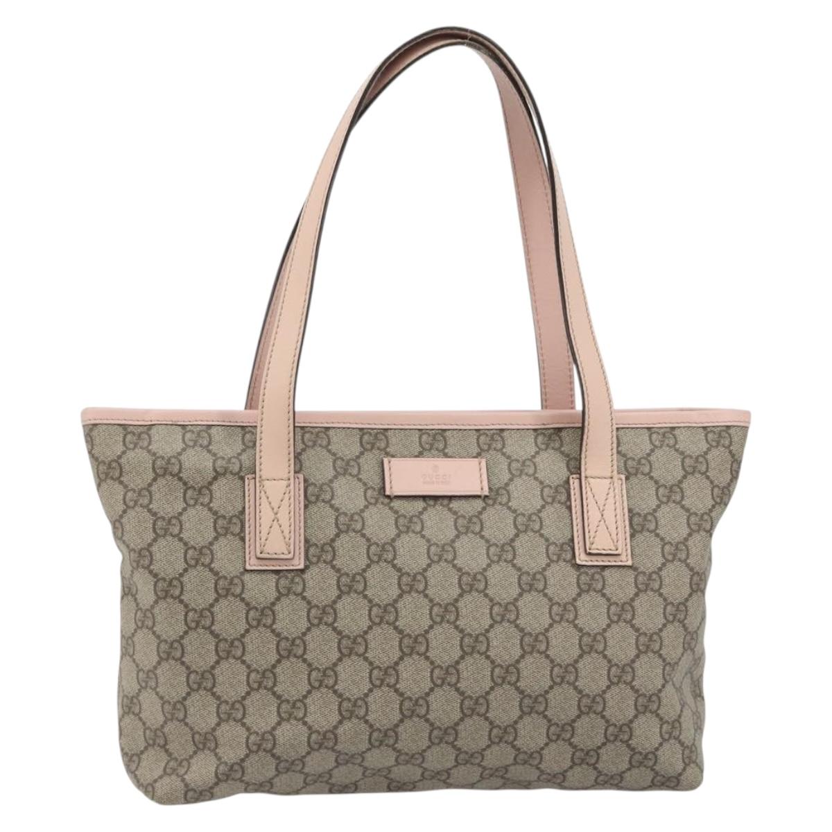 GUCCI GG Supreme Tote Bag PVC Beige Gold 181086 Auth 196707A