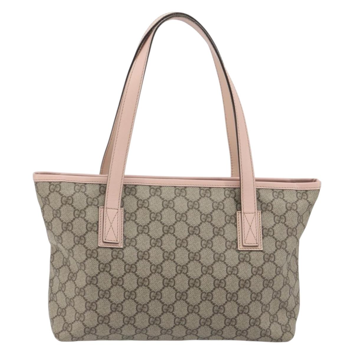 GUCCI GG Supreme Tote Bag PVC Beige Gold 181086 Auth 196707A