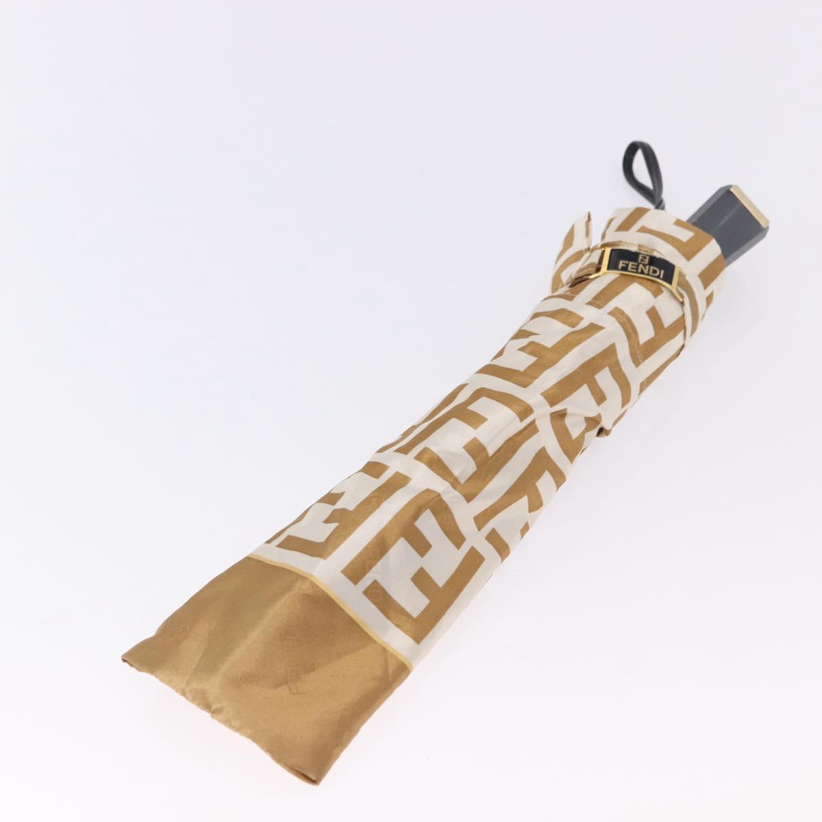 FENDI Zucca Canvas Folding Umbrella Beige Gold Auth 196709A