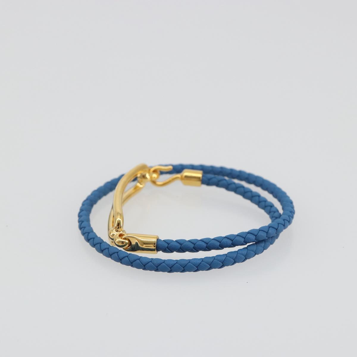 HERMES Roulis De Bourtour Bracelet Leather Blue Gold Auth 196712V