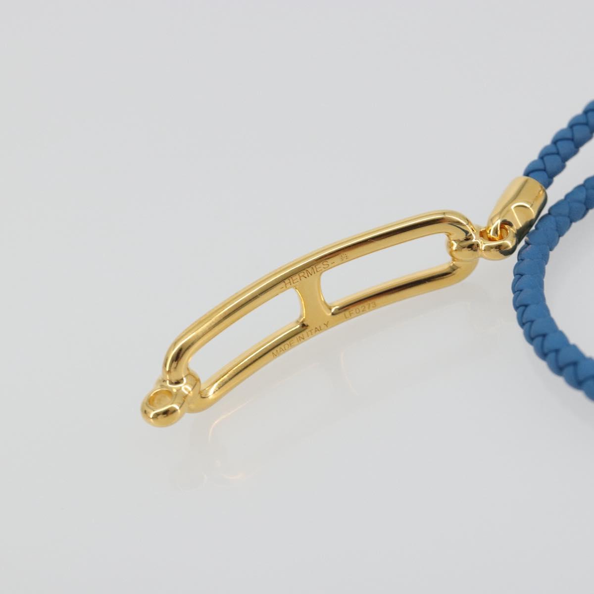 HERMES Roulis De Bourtour Bracelet Leather Blue Gold Auth 196712V