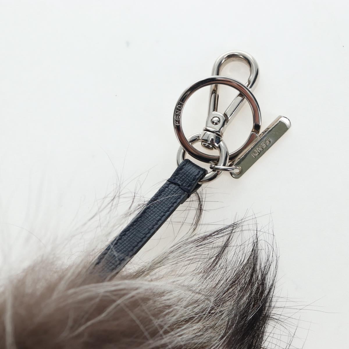 FENDI Monster Charm Fur Brown Silver Auth 196714M