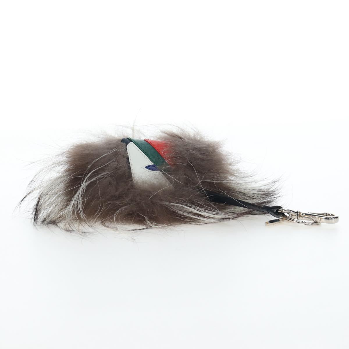 FENDI Monster Charm Fur Brown Silver Auth 196714M