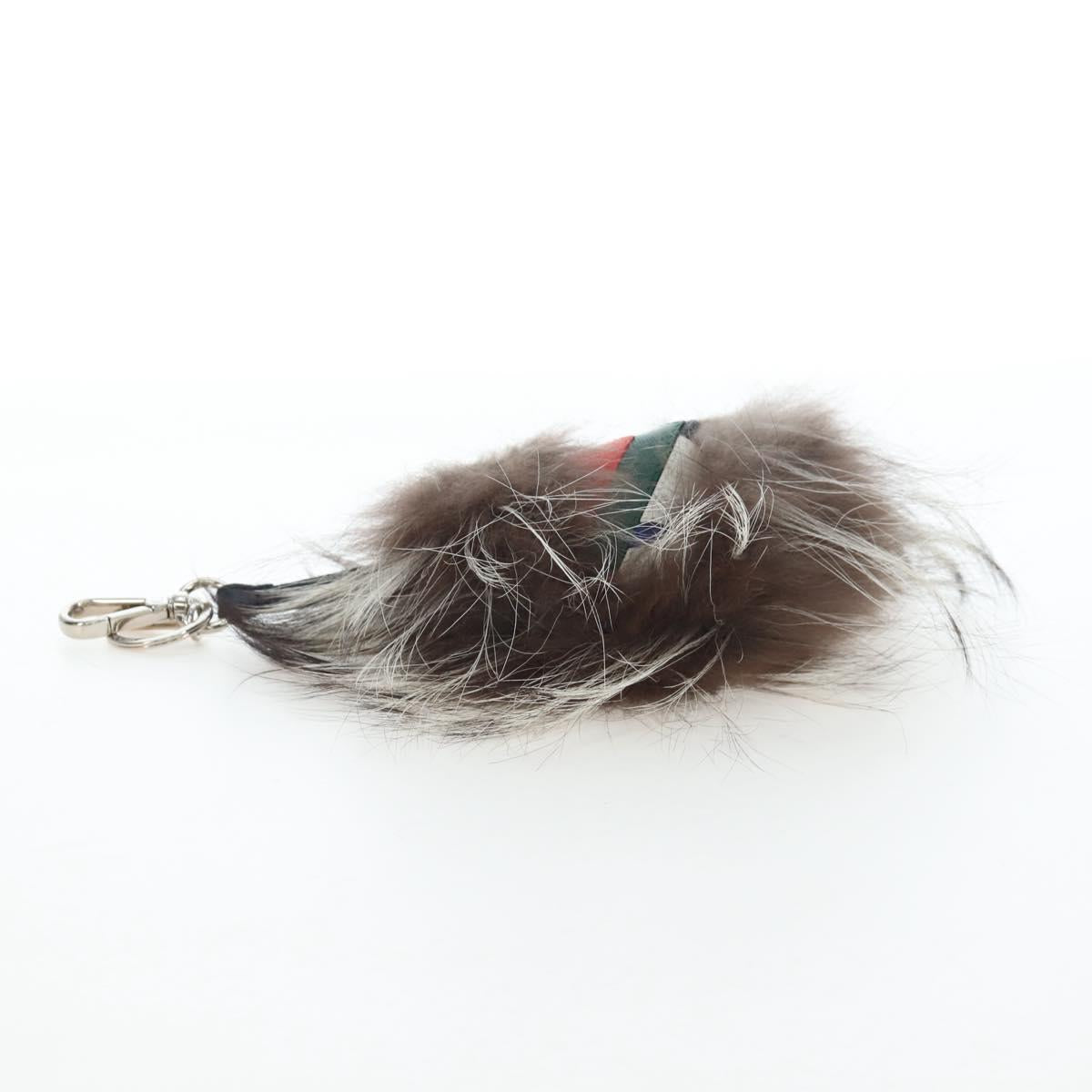 FENDI Monster Charm Fur Brown Silver Auth 196714M