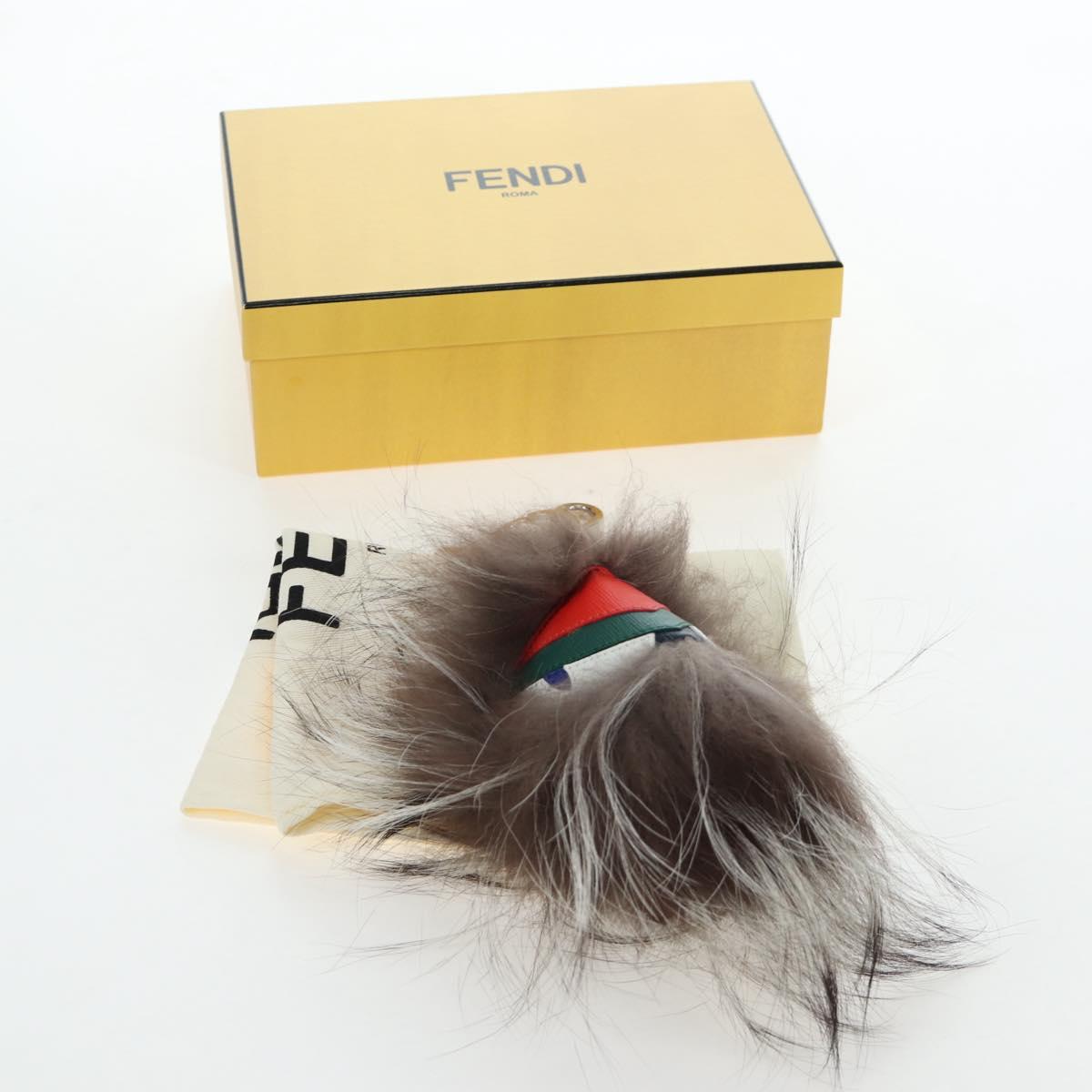 FENDI Monster Charm Fur Brown Silver Auth 196714M