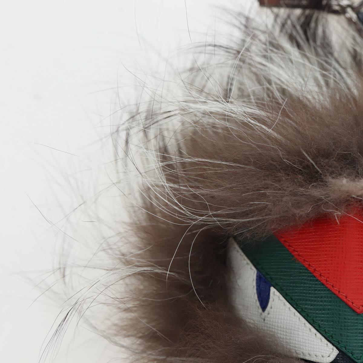 FENDI Monster Charm Fur Brown Silver Auth 196714M