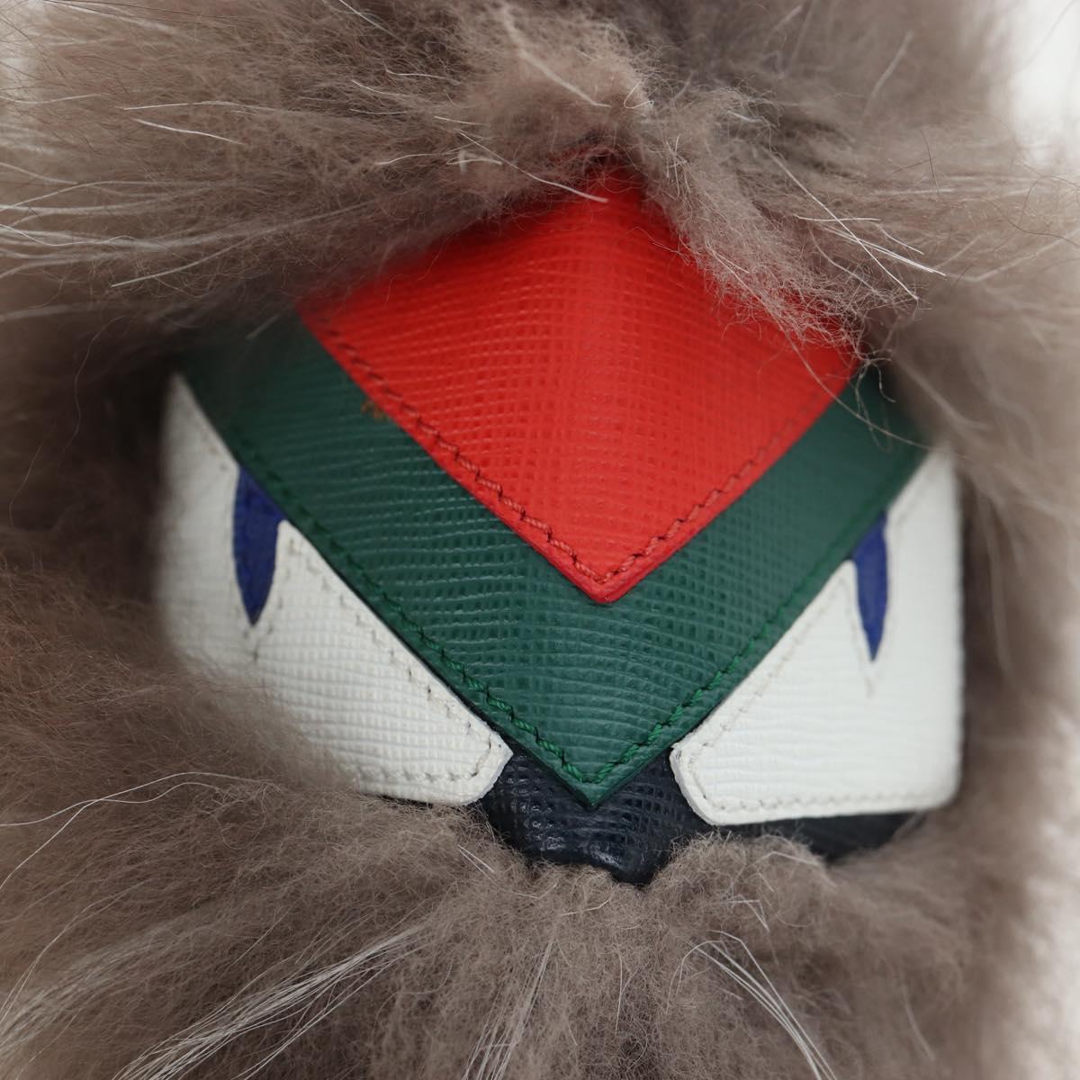 FENDI Monster Charm Fur Brown Silver Auth 196714M