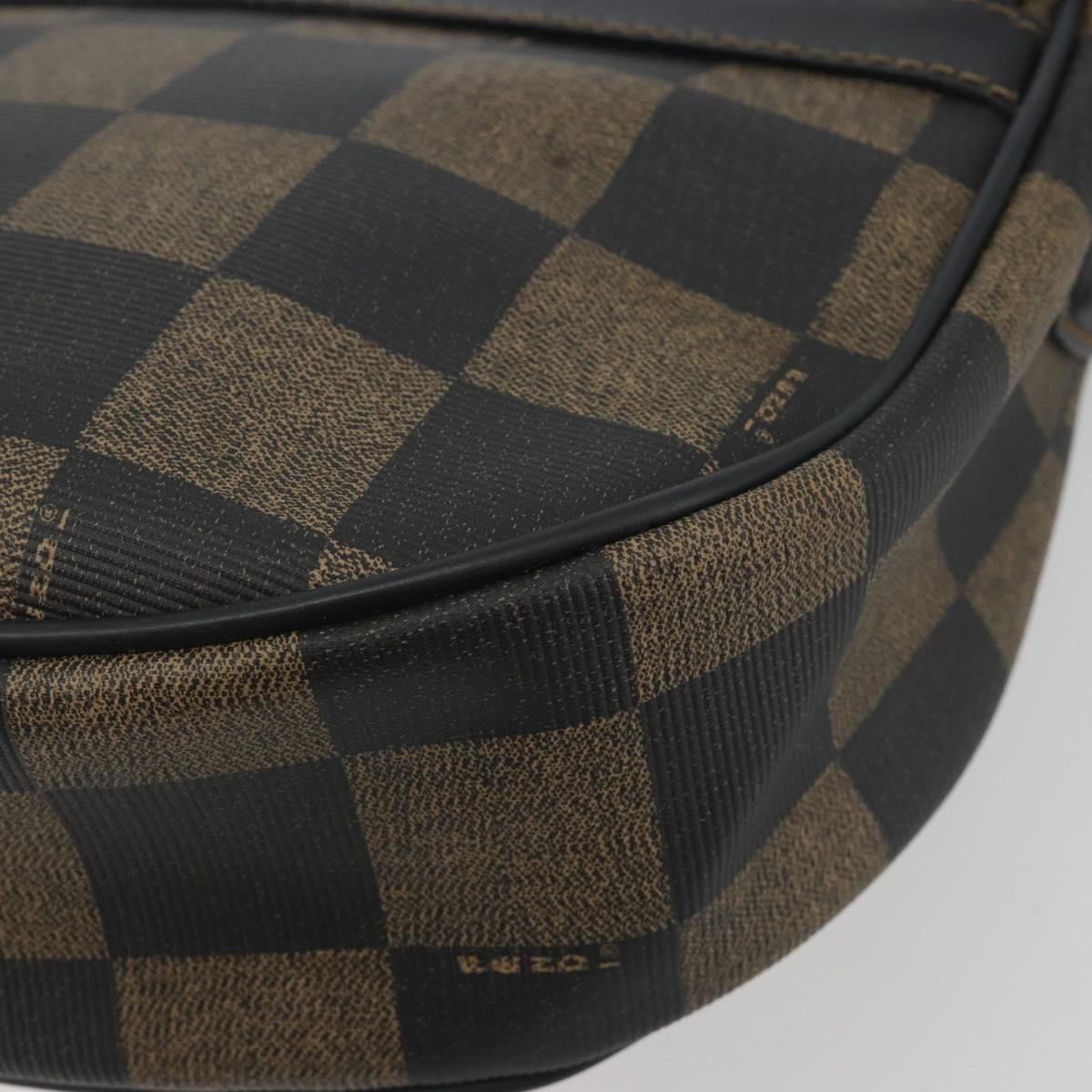 FENDI Pecan Canvas Shoulder Bag PVC Black Brown Auth 196716