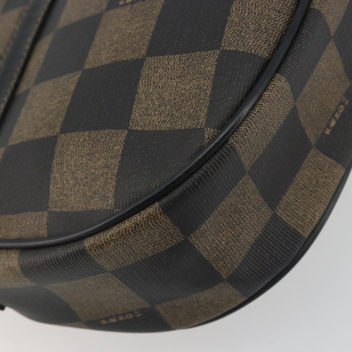 FENDI Pecan Canvas Shoulder Bag PVC Black Brown Auth 196716