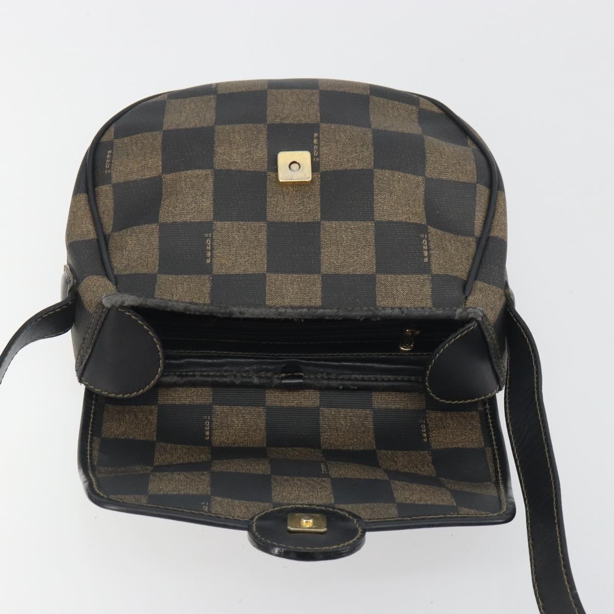 FENDI Pecan Canvas Shoulder Bag PVC Black Brown Auth 196716