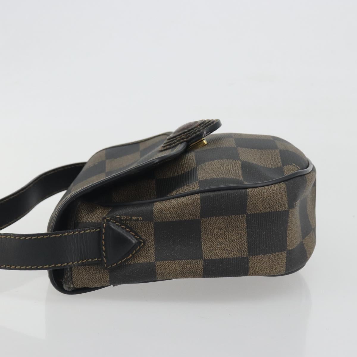 FENDI Pecan Canvas Shoulder Bag PVC Black Brown Auth 196716