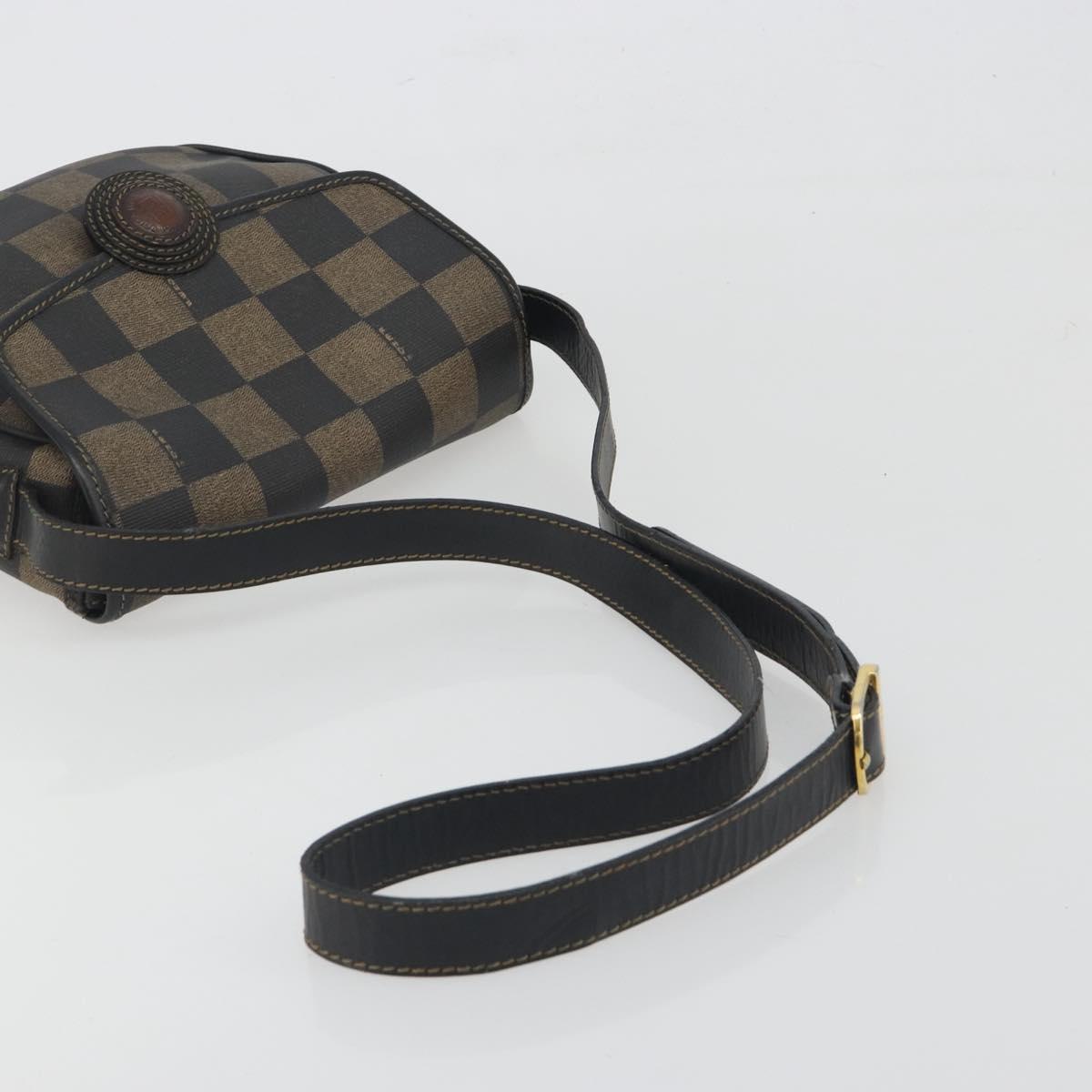 FENDI Pecan Canvas Shoulder Bag PVC Black Brown Auth 196716