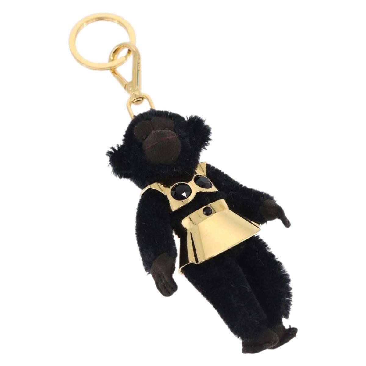 PRADA Gorilla Charm Metal Black Gold Tone Auth 196726M