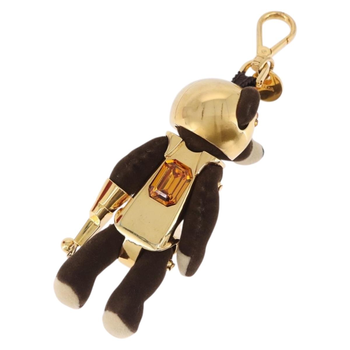 PRADA Bear Charm Metal Brown Gold Tone Auth 196728M