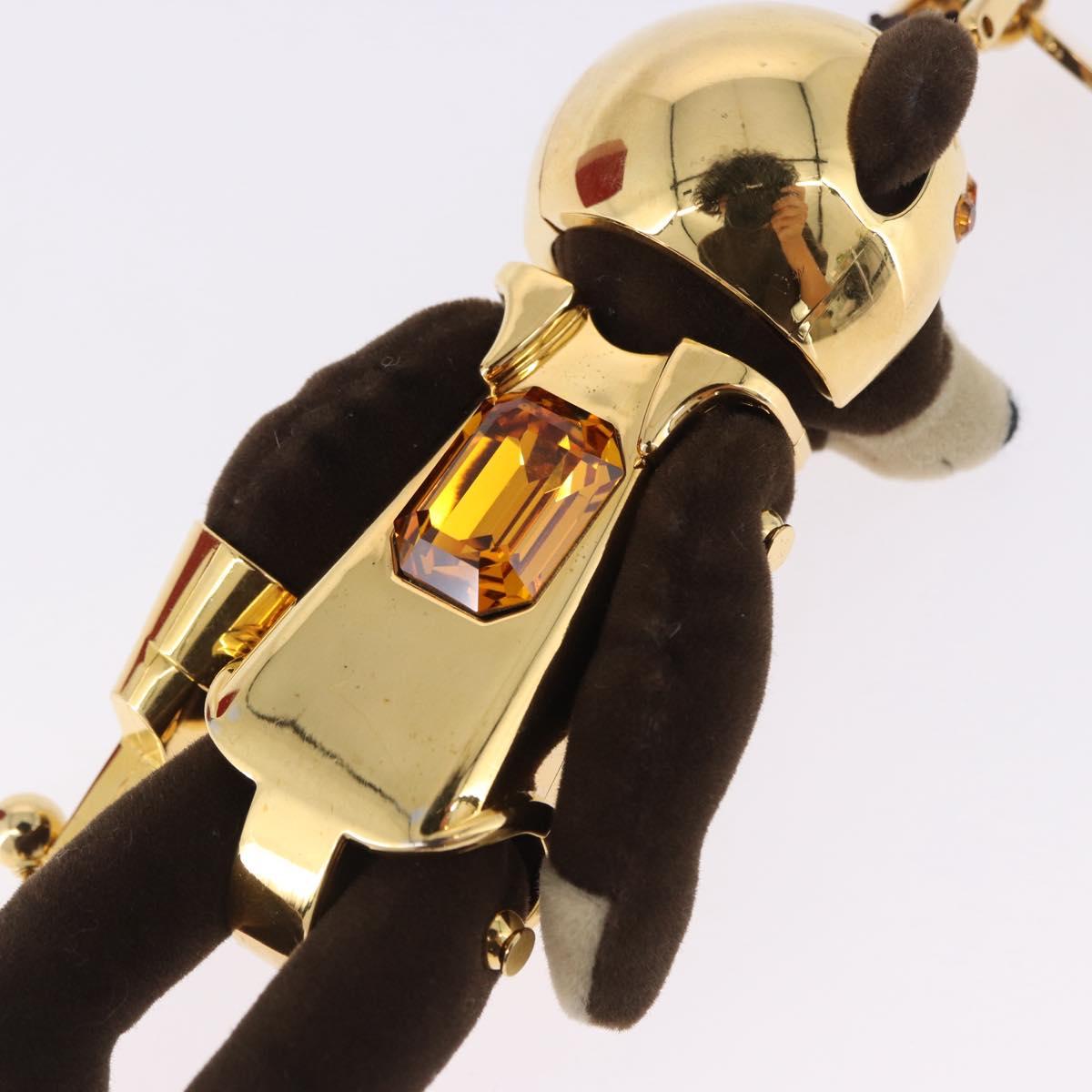 PRADA Bear Charm Metal Brown Gold Tone Auth 196728M