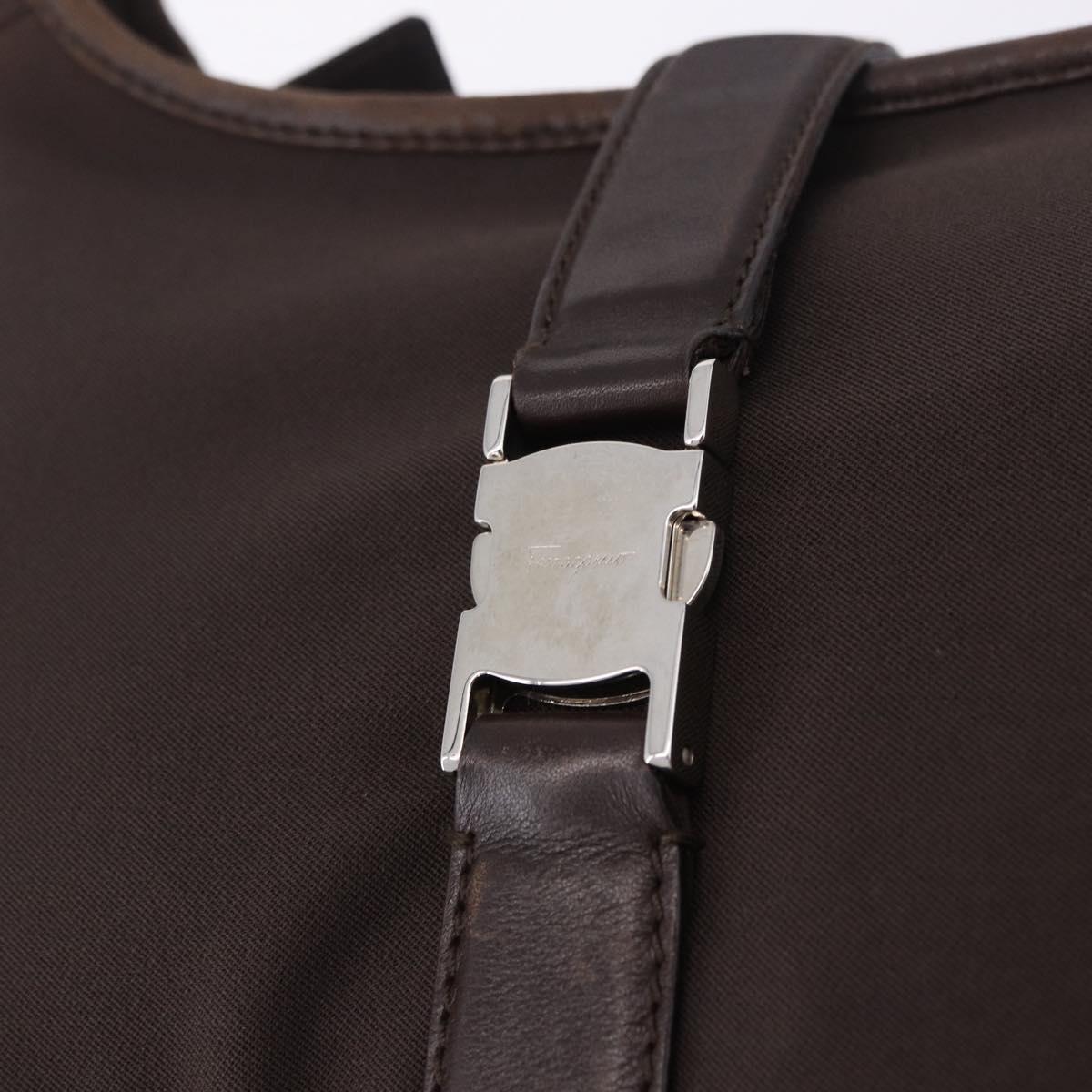 Salvatore Ferragamo Shoulder Bag Canvas Brown Silver Auth 196735A