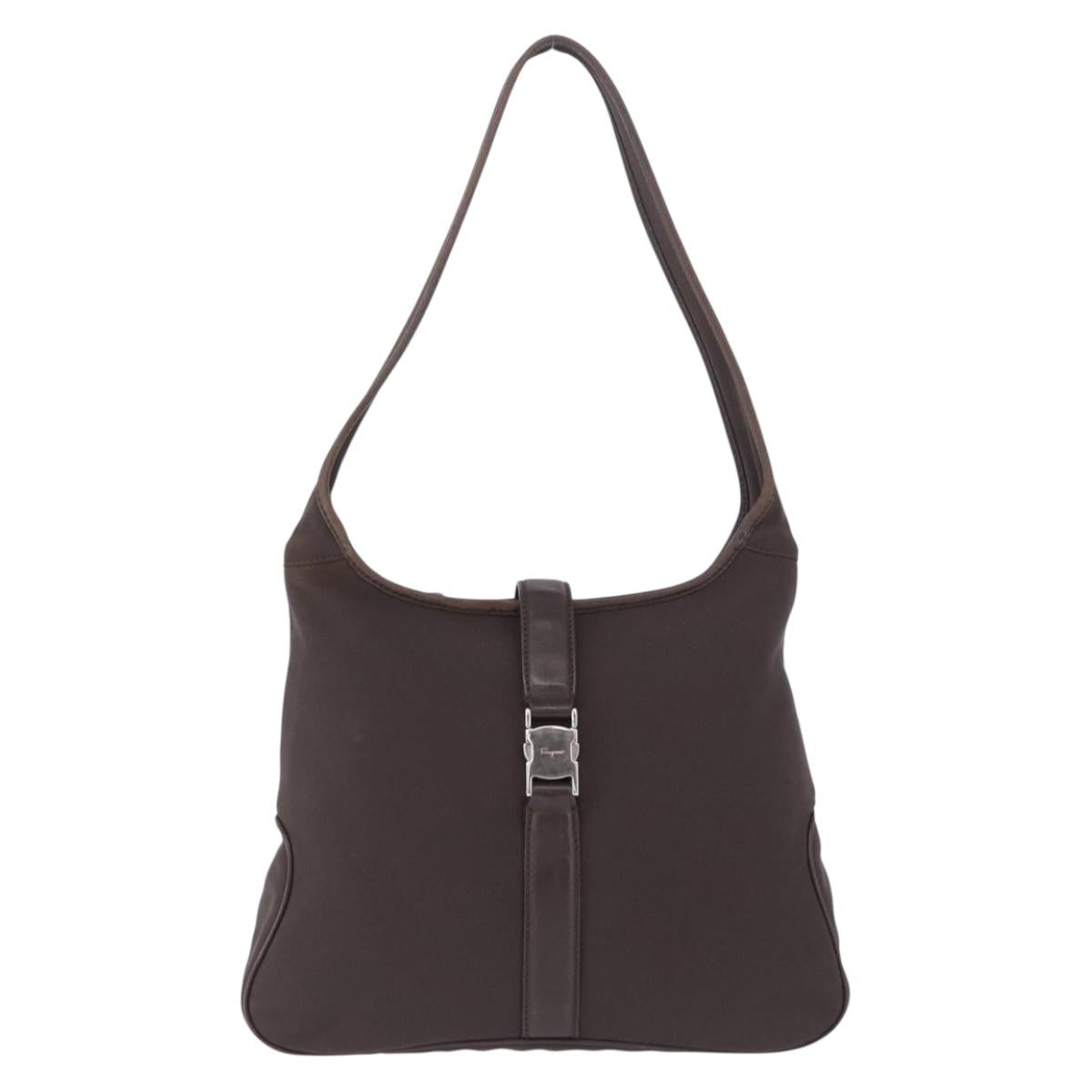 Salvatore Ferragamo Shoulder Bag Canvas Brown Silver Auth 196735A