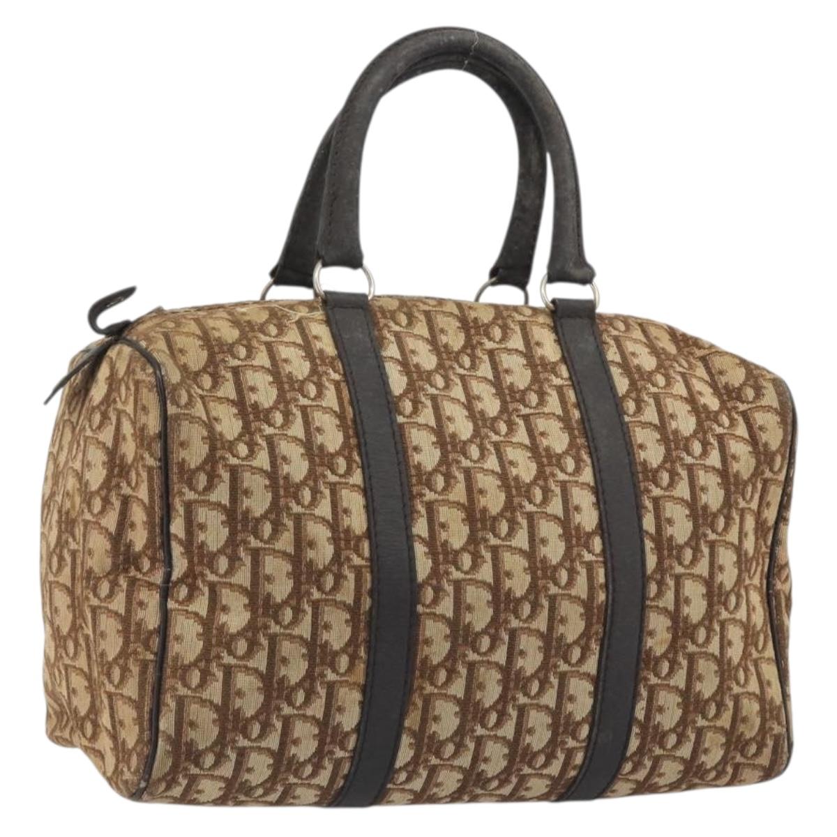 Christian Dior Trotter Canvas Hand Bag Brown Gold Auth 196736