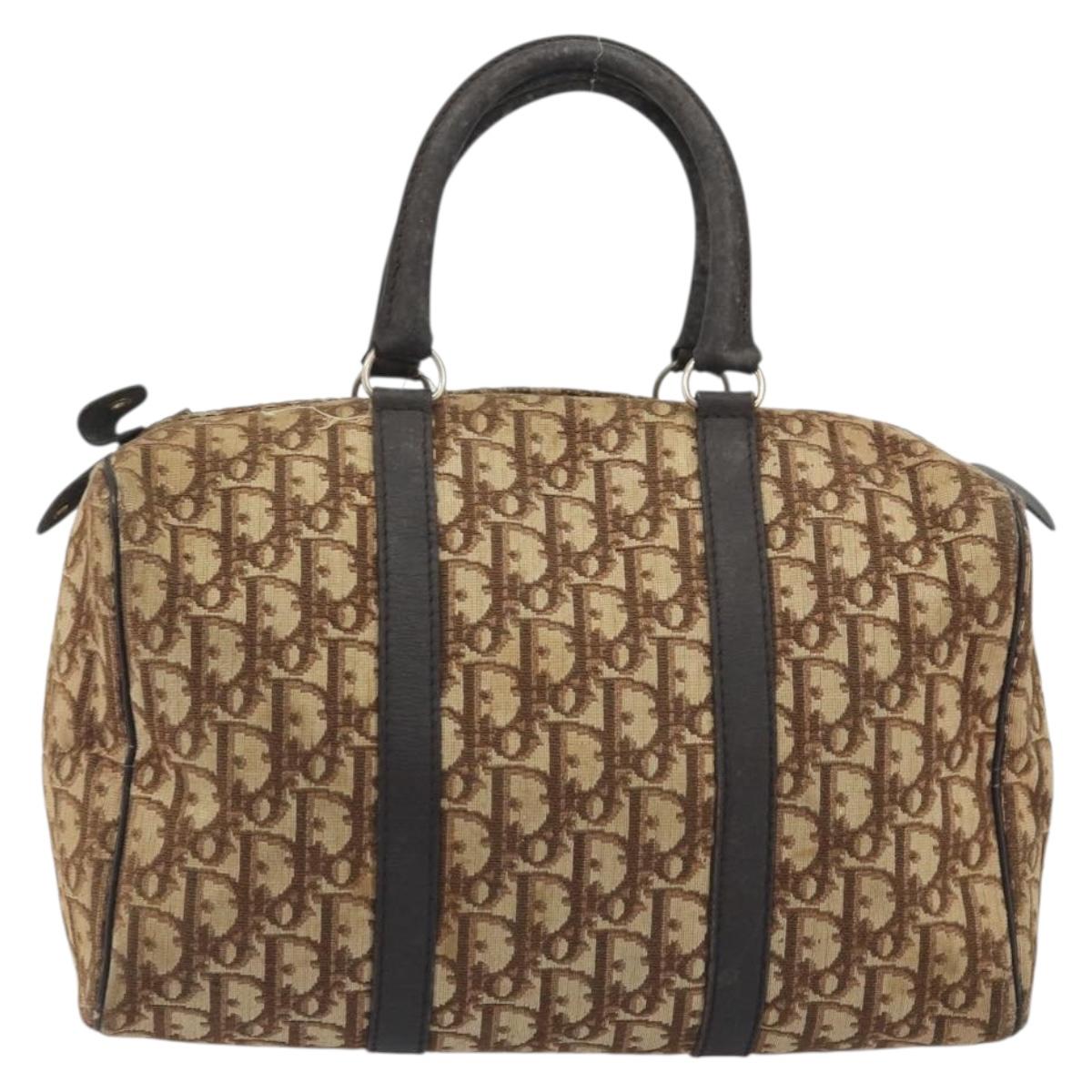 Christian Dior Trotter Canvas Hand Bag Brown Gold Auth 196736