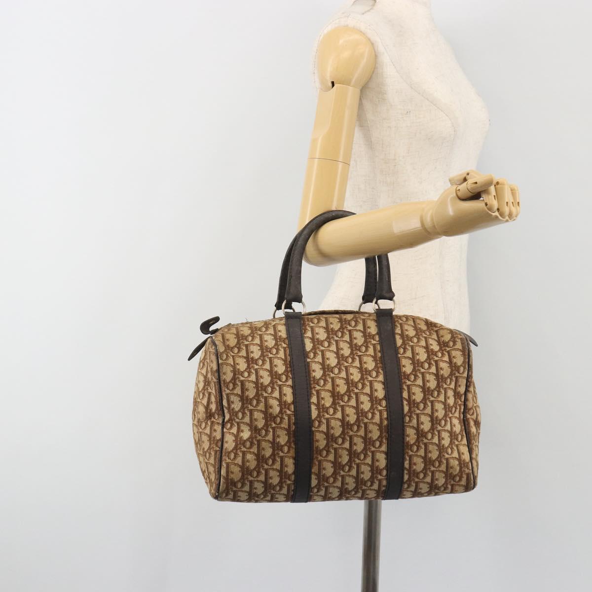 Christian Dior Trotter Canvas Hand Bag Brown Gold Auth 196736